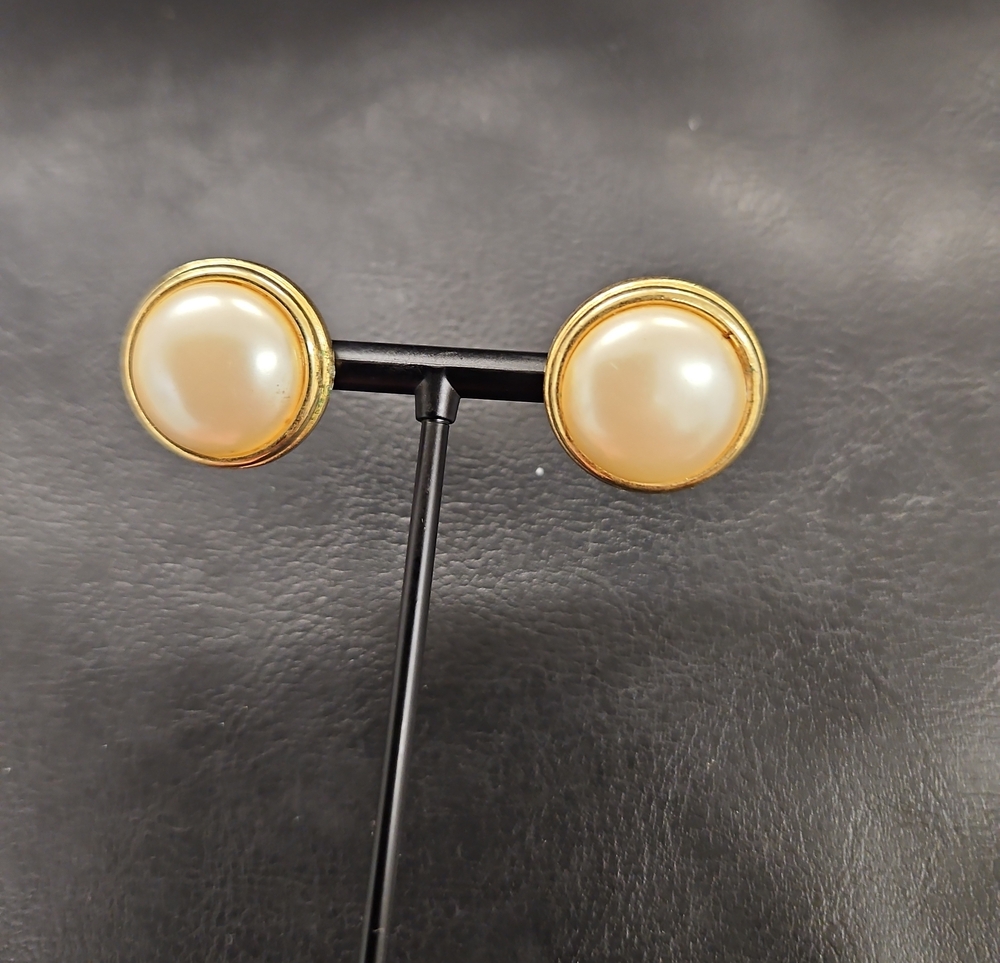 Gold-Tone Pearl Button Earrings